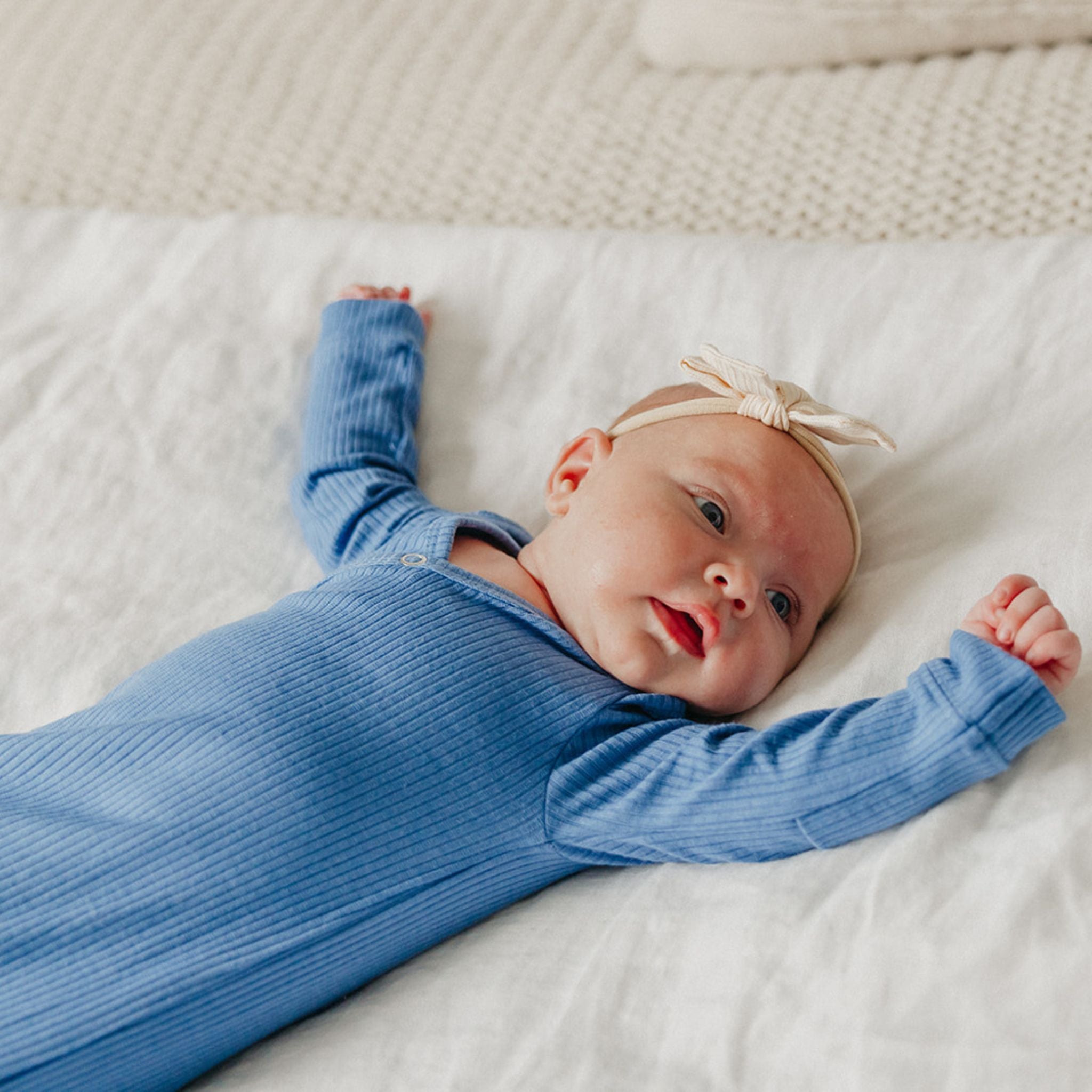 Rib Knit Newborn Knotted Gown - Indigo