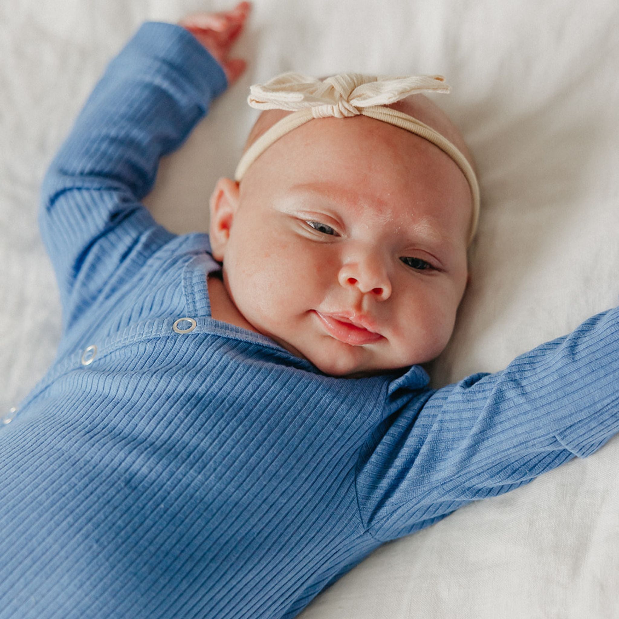 Rib Knit Newborn Knotted Gown - Indigo