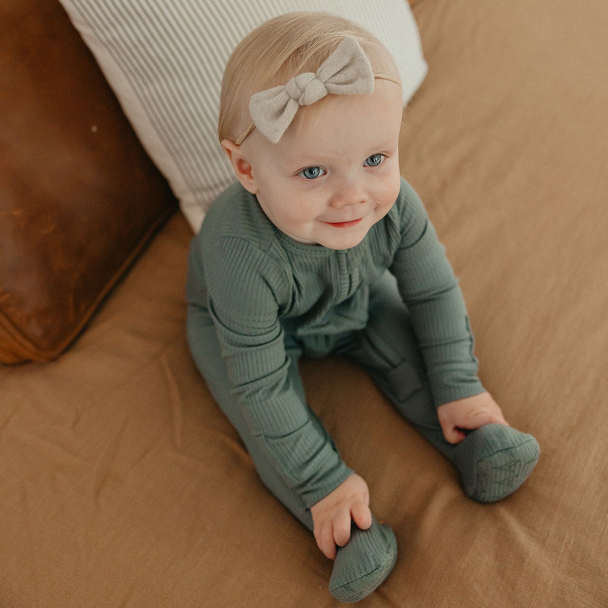 Rib Knit Zip-Up Footie Pajama - Moss