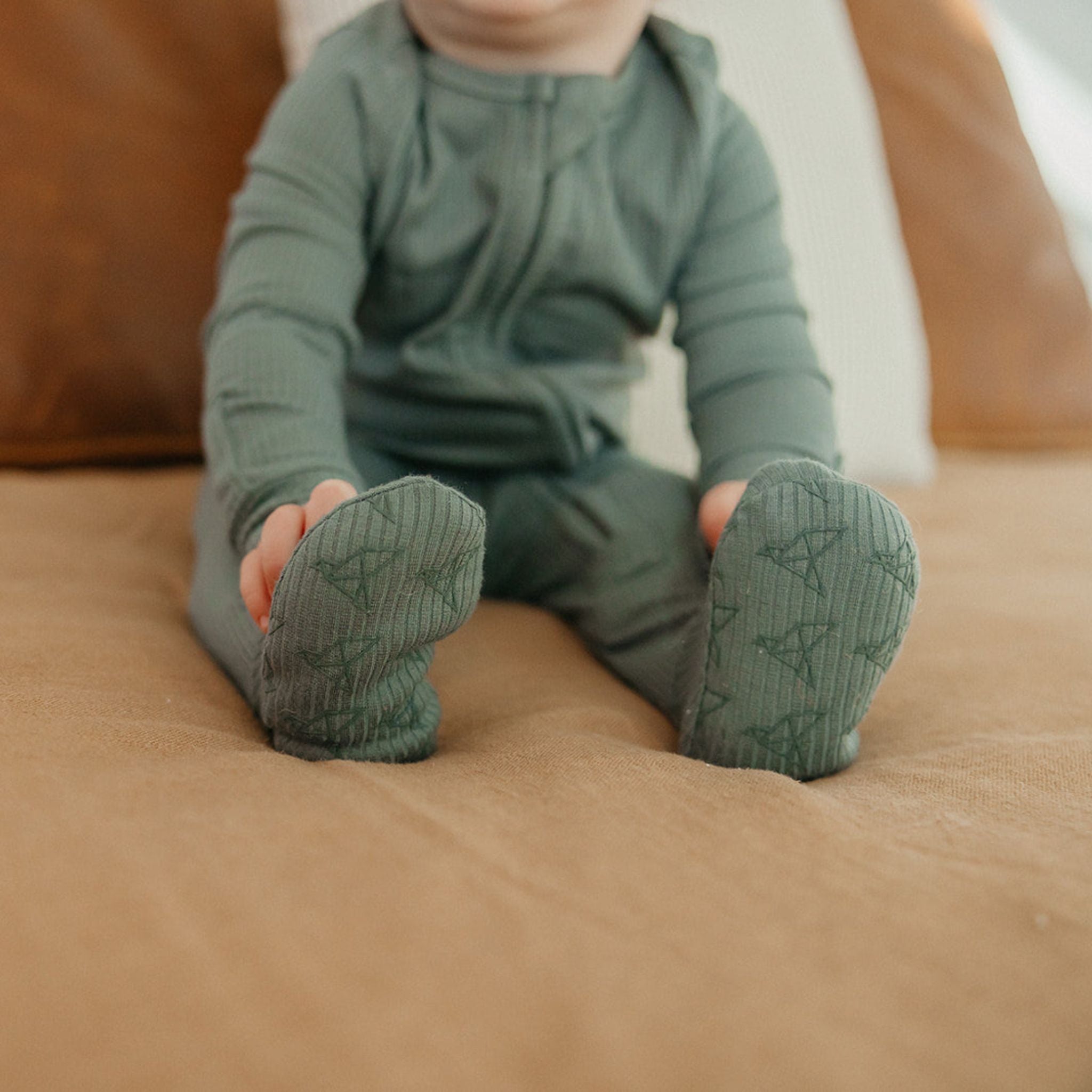 Rib Knit Zip-Up Footie Pajama - Moss
