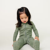 Rib Knit Zip-Up Footie Pajama - Clover