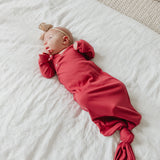 Rib Knit Newborn Knotted Gown - Berry