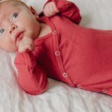 Rib Knit Newborn Knotted Gown - Berry