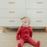 Rib Knit Zip-Up Footie Pajama - Berry