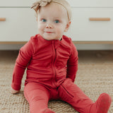 Rib Knit Zip-Up Footie Pajama - Berry
