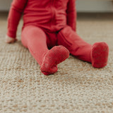 Rib Knit Zip-Up Footie Pajama - Berry