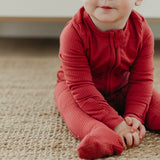 Rib Knit Zip-Up Footie Pajama - Berry