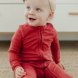 Rib Knit Zip-Up Footie Pajama - Berry