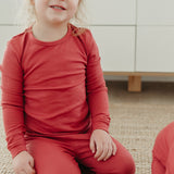 2pc Rib Knit Long Sleeve Pajama Set - Berry