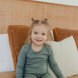 2pc Rib Knit Long Sleeve Pajama Set - Moss