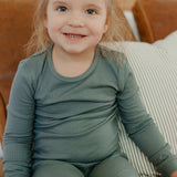 2pc Rib Knit Long Sleeve Pajama Set - Moss
