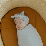 Rib Knit Headband Bow - Ash