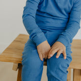 2pc Rib Knit Long Sleeve Pajama Set - Indigo