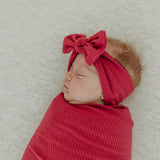 Rib Knit Headband Bow - Berry