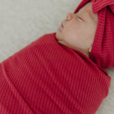Rib Knit Headband Bow - Berry