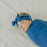 Rib Knit Headband Bow - Indigo