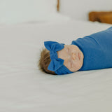 Rib Knit Headband Bow - Indigo