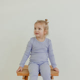 2pc Rib Knit Long Sleeve Pajama Set - Periwinkle