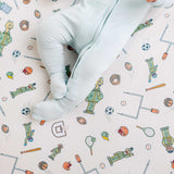 Premium Knit Fitted Crib Sheet - Sesame Street Varsity Friends