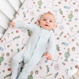 Premium Knit Fitted Crib Sheet - Sesame Street Varsity Friends