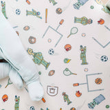 Premium Knit Fitted Crib Sheet - Sesame Street Varsity Friends