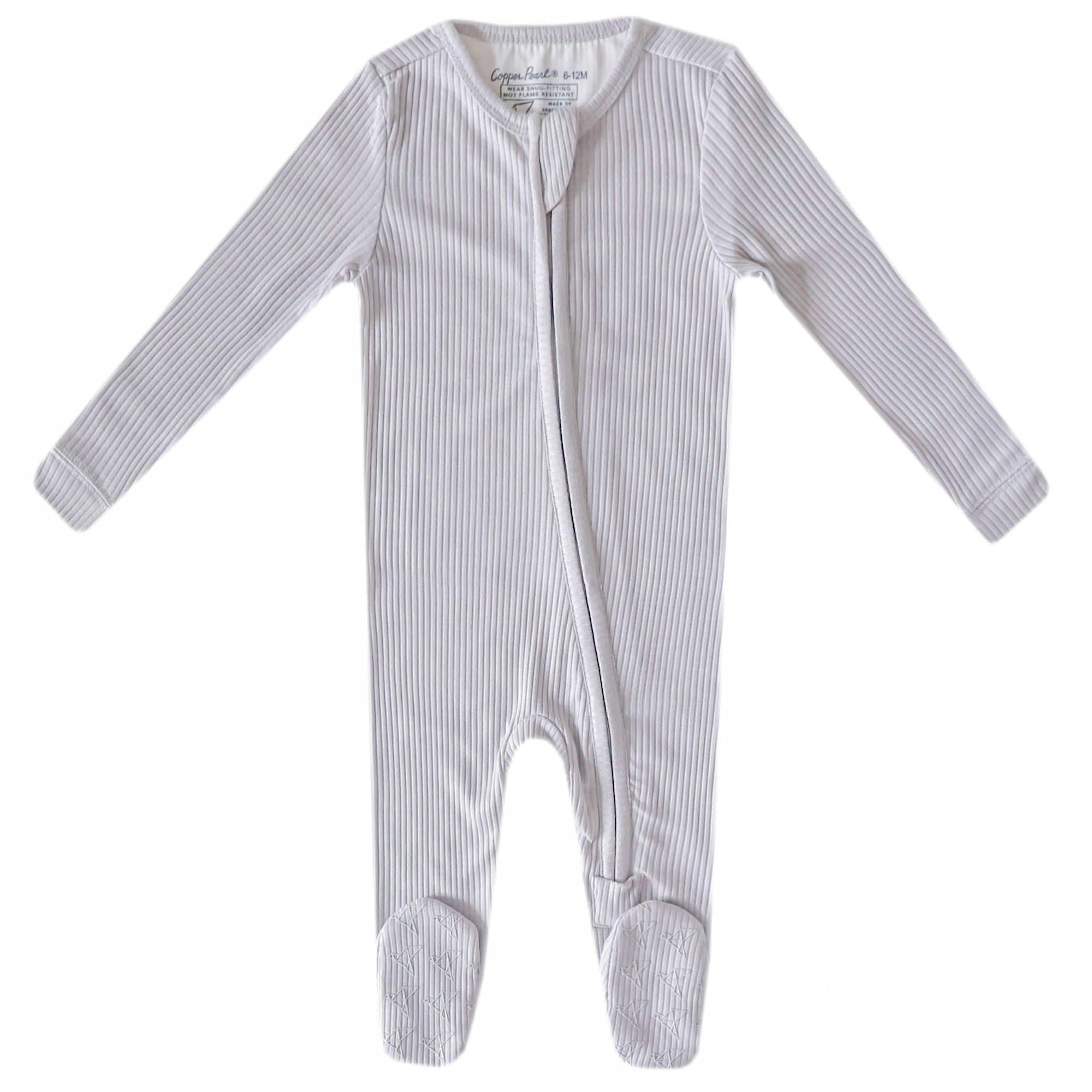 Rib Knit Zip-Up Footie Pajama - Ash