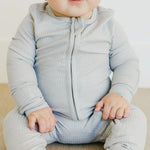 Rib Knit Zip-Up Footie Pajama - Ash