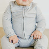 Rib Knit Zip-Up Footie Pajama - Ash