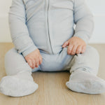 Rib Knit Zip-Up Footie Pajama - Ash