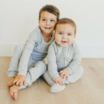 Rib Knit Zip-Up Footie Pajama - Ash