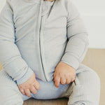 Rib Knit Zip-Up Footie Pajama - Ash