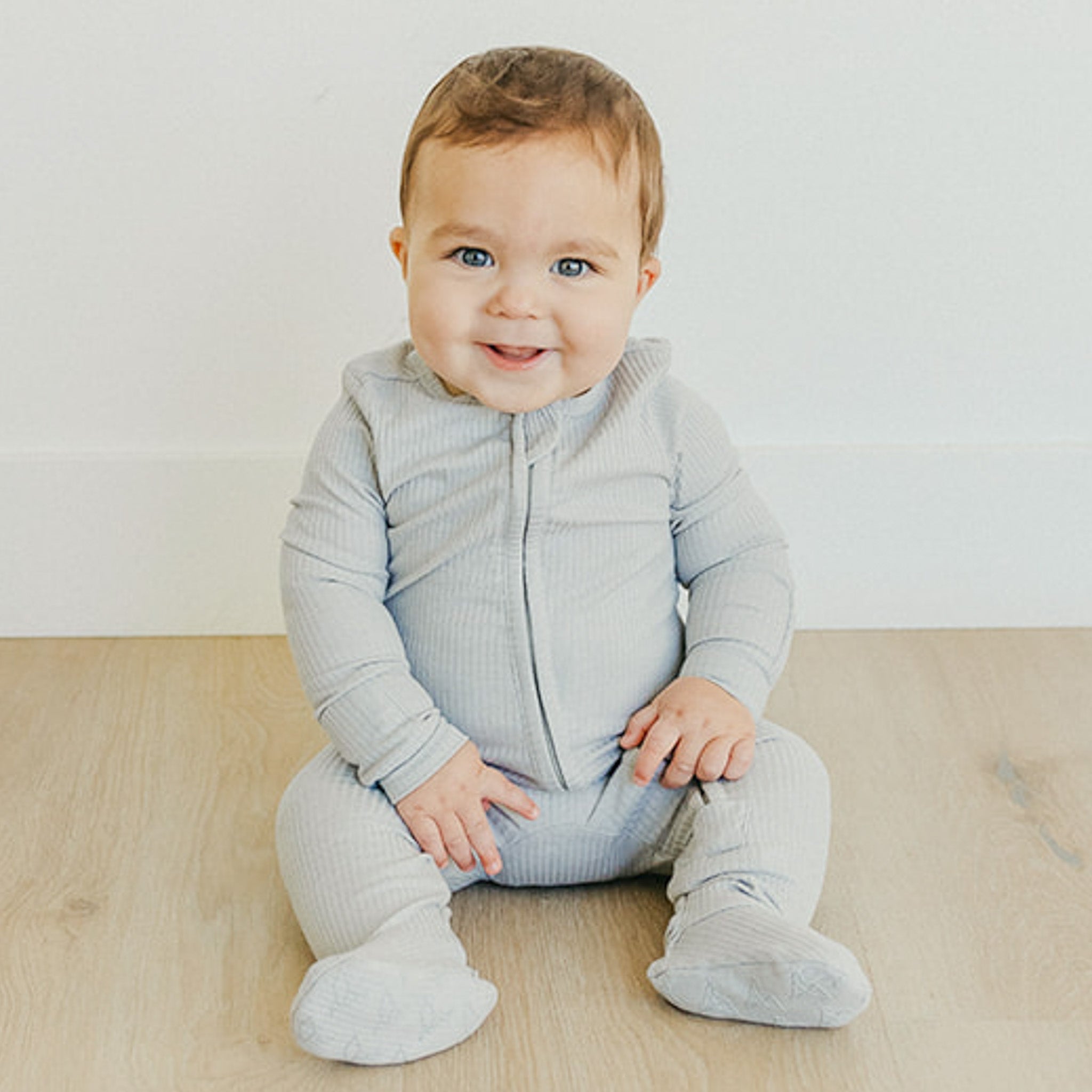 Rib Knit Zip-Up Footie Pajama - Ash