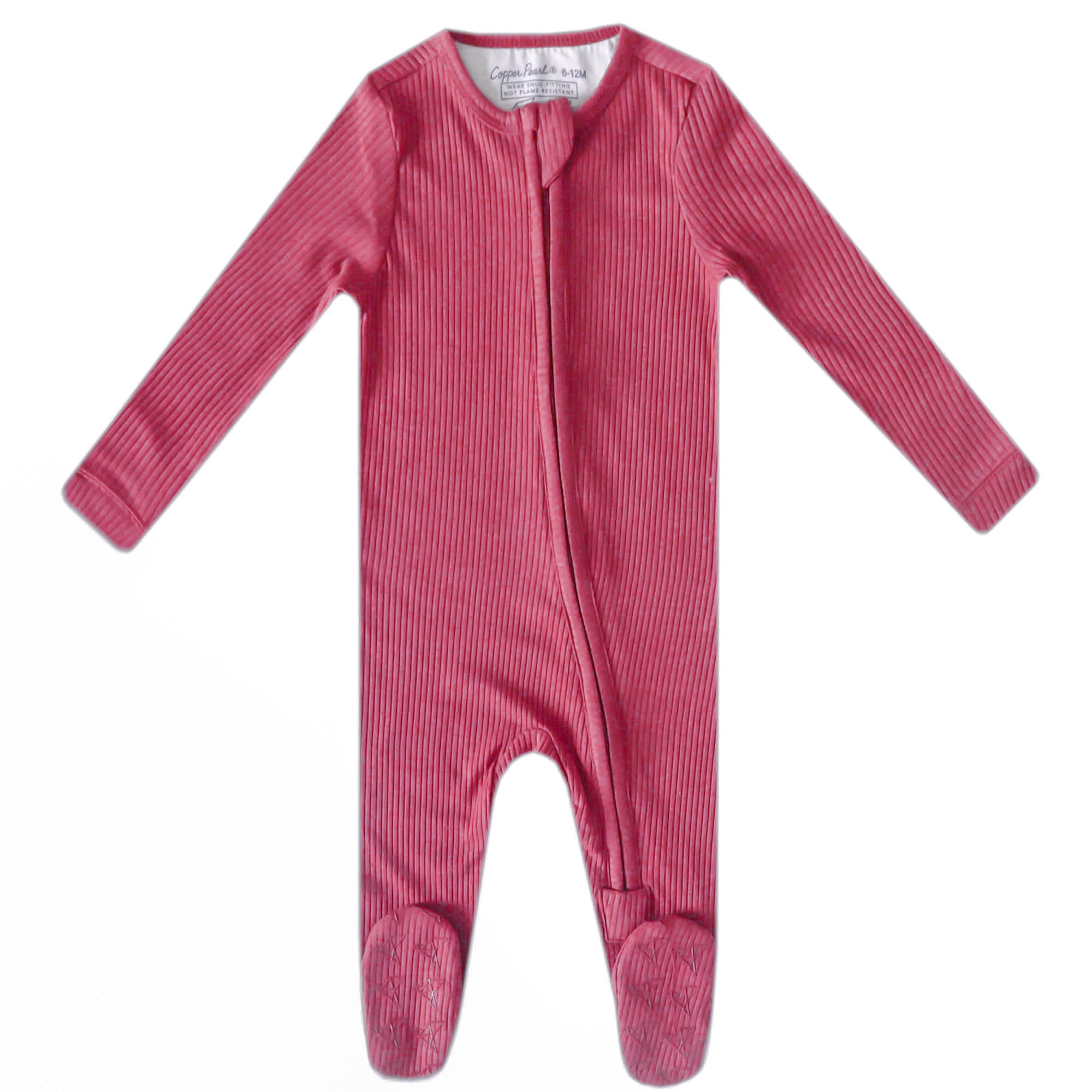 Rib Knit Zip-Up Footie Pajama - Berry