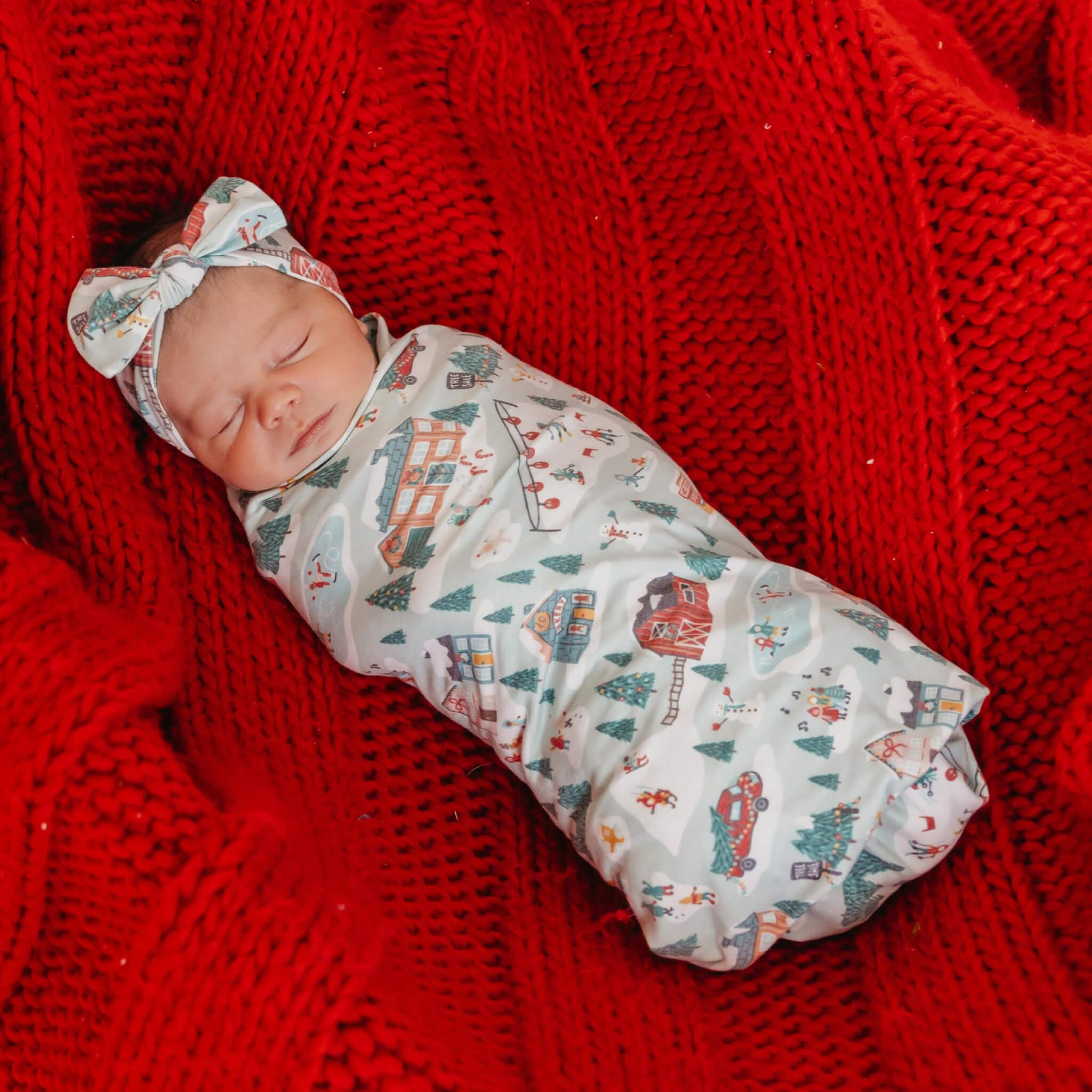 Knit Swaddle Blanket - Snowy Slopes