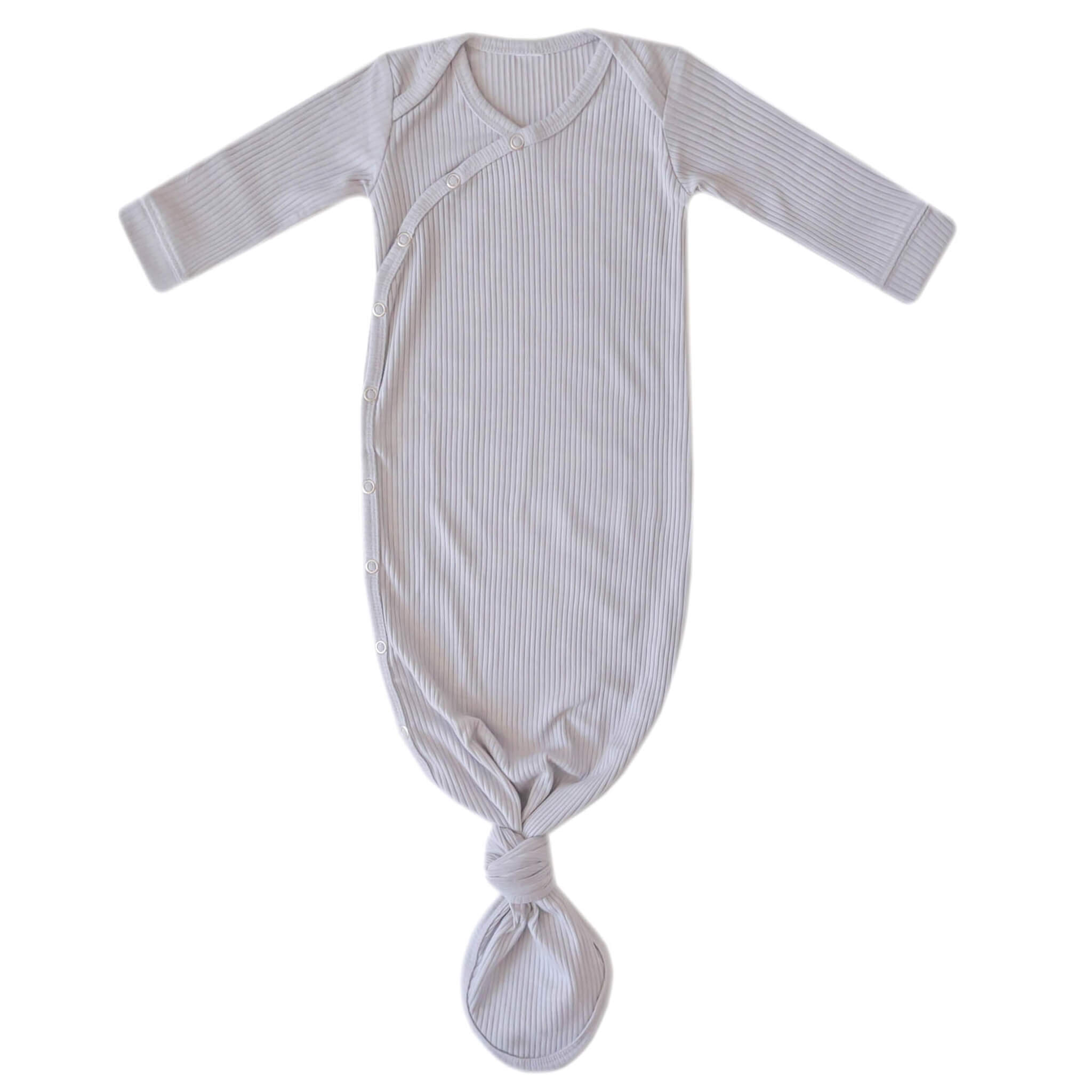 Rib Knit Newborn Knotted Gown - Ash