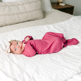Rib Knit Newborn Knotted Gown - Berry