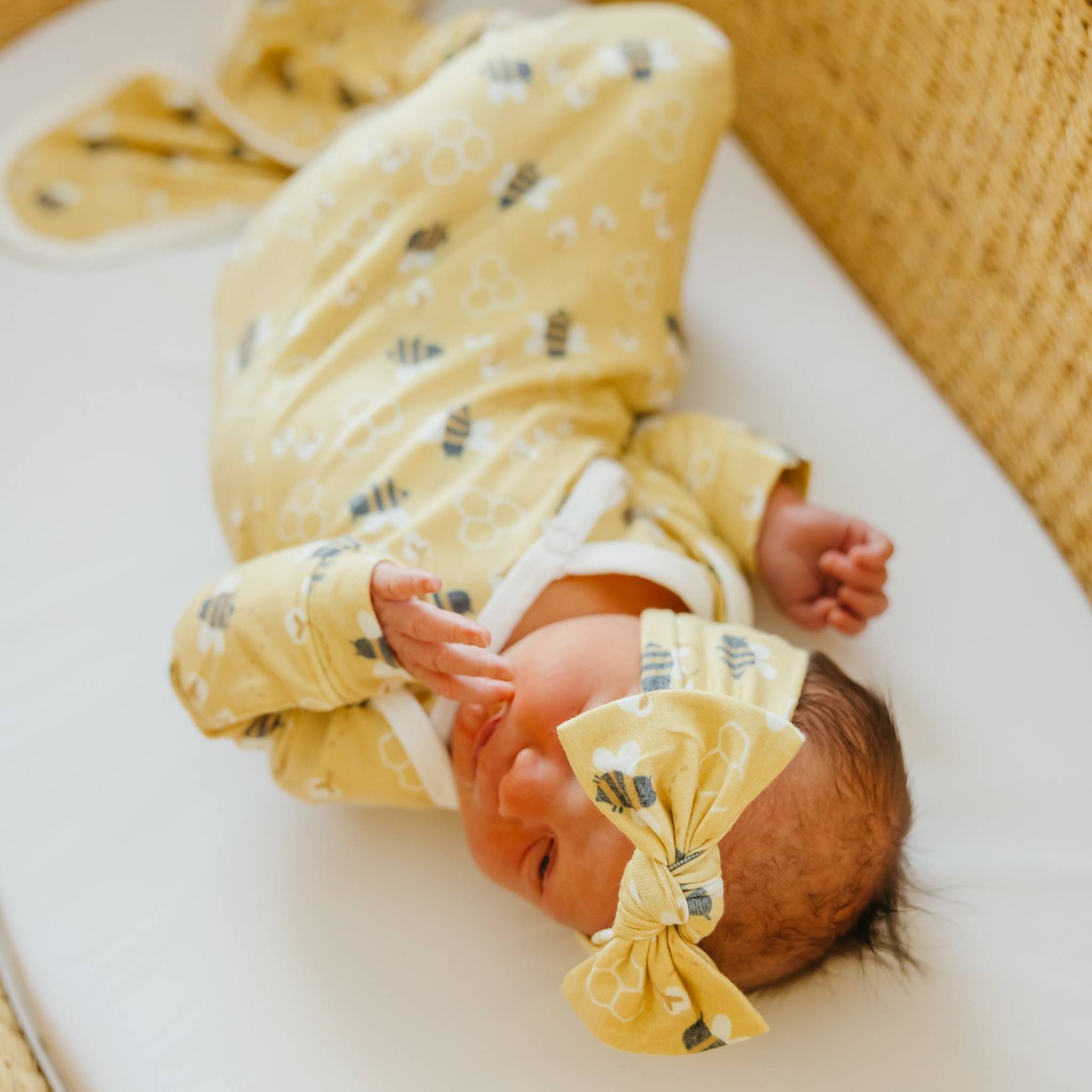Newborn Knotted Gown - Honeycomb