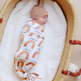 Personalized Baby Name Swaddle Blanket - Neutral Rainbow