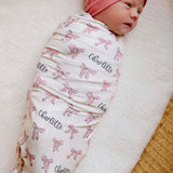 Personalized Baby Name Swaddle Blanket - Pink Bows