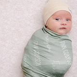 Personalized Baby Name Swaddle Blanket - Sage