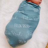 Personalized Baby Name Swaddle Blanket - Teal