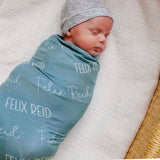 Personalized Baby Name Swaddle Blanket - Teal
