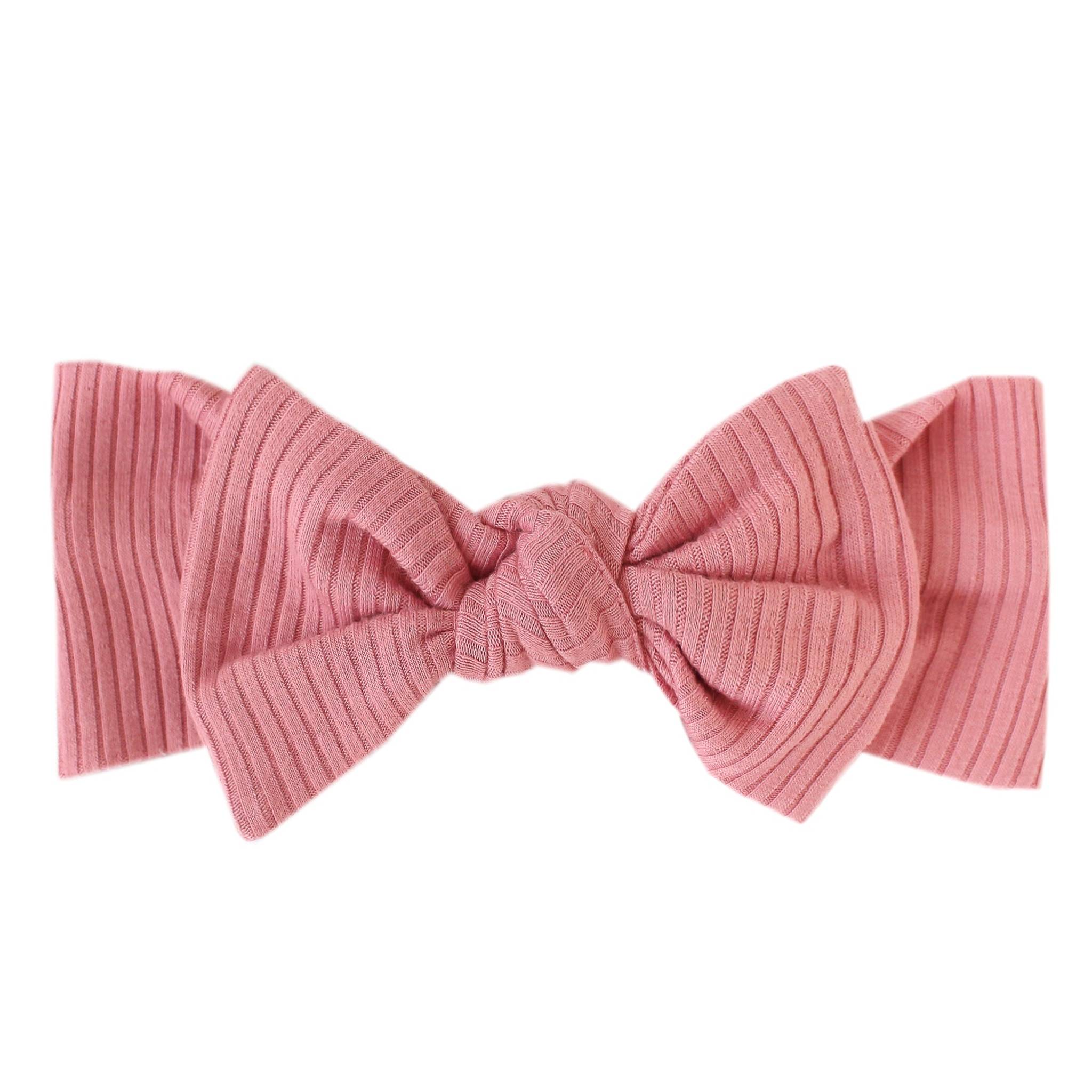 Rib Knit Headband Bow - Rosewood