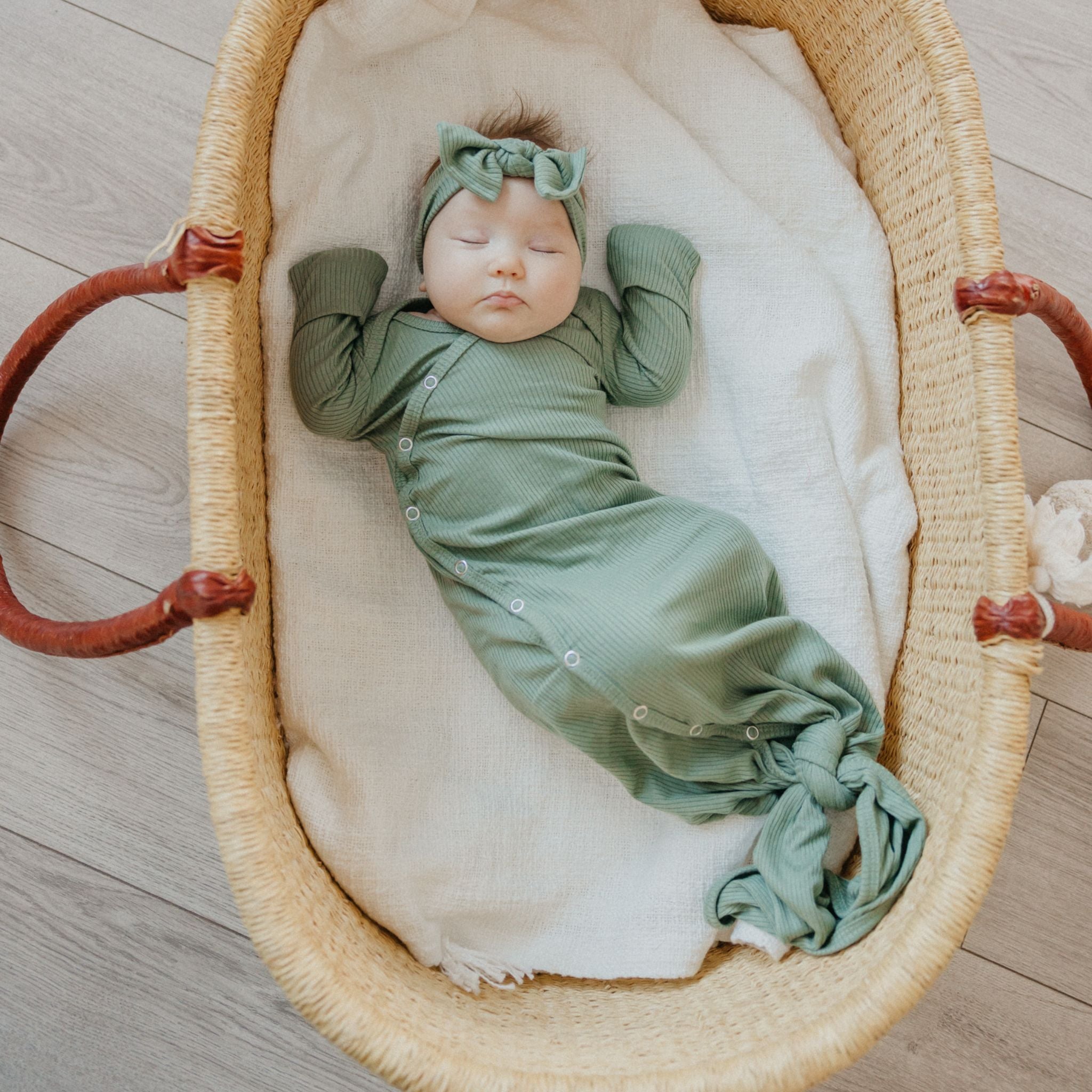 Rib Knit Newborn Knotted Gown - Clover