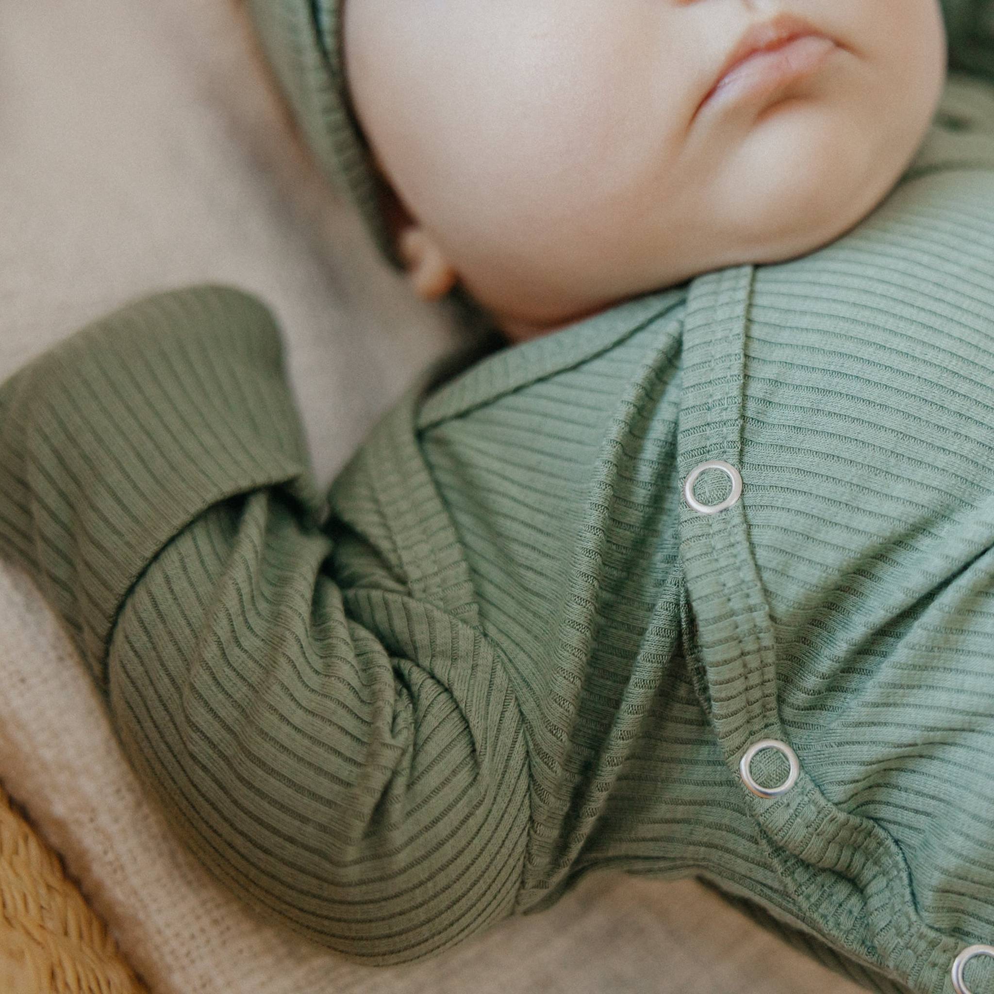 Rib Knit Newborn Knotted Gown - Clover