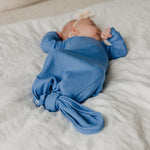 Rib Knit Newborn Knotted Gown - Indigo
