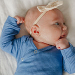 Rib Knit Newborn Knotted Gown - Indigo