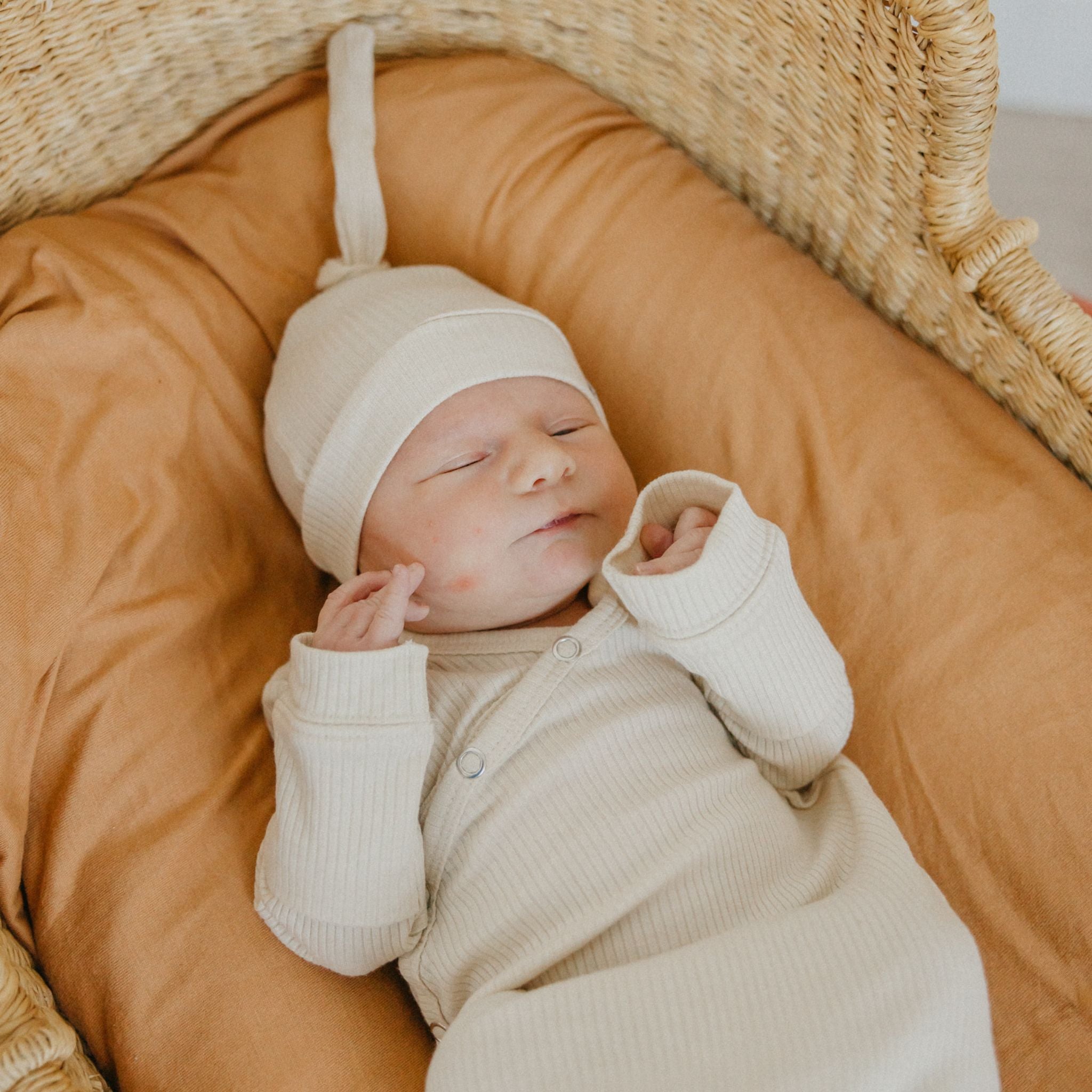Rib Knit Newborn Knotted Gown - Moonstone