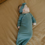 Rib Knit Newborn Knotted Gown - Moss
