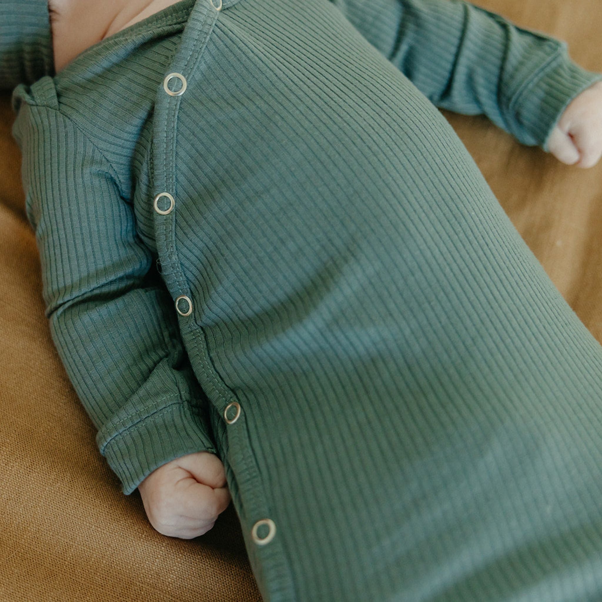Rib Knit Newborn Knotted Gown - Moss